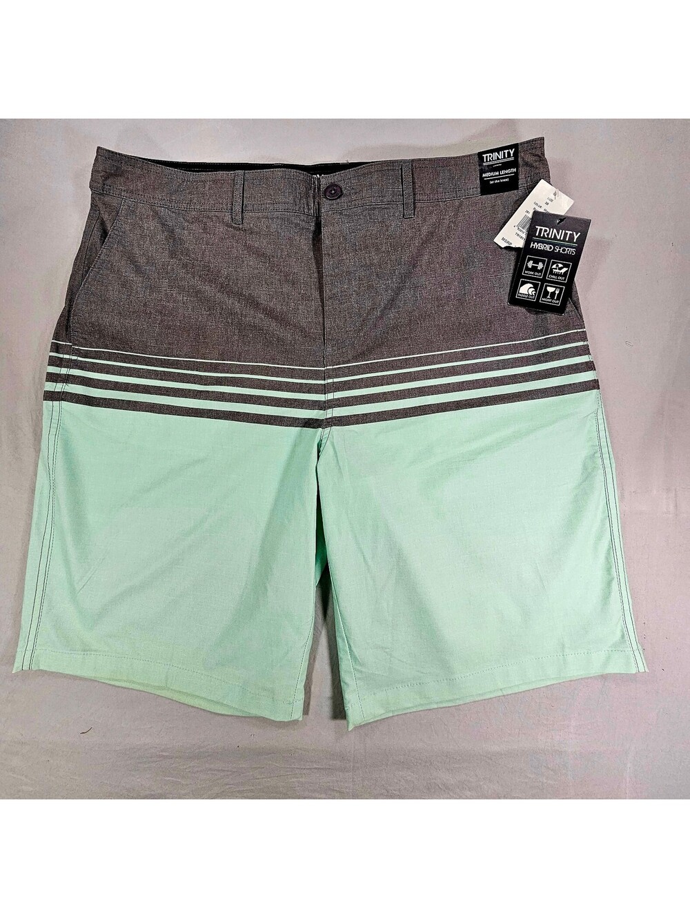 Trinity Board Shorts in Mint Green and Gray.  Size 38. NWT